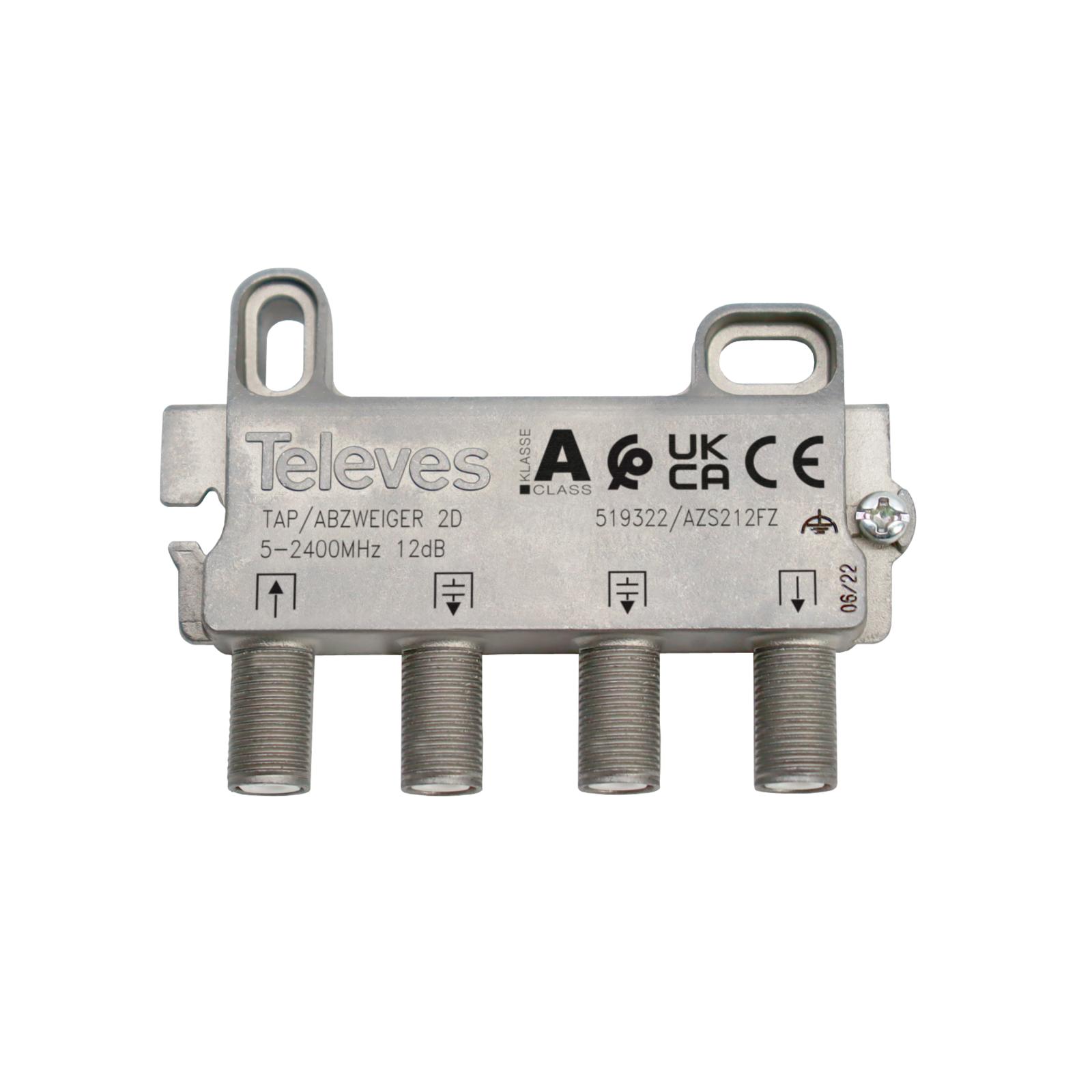 Derivador 5-2400MHz F 2D 12DB Interior Zamak 519322 — Televes — Televes