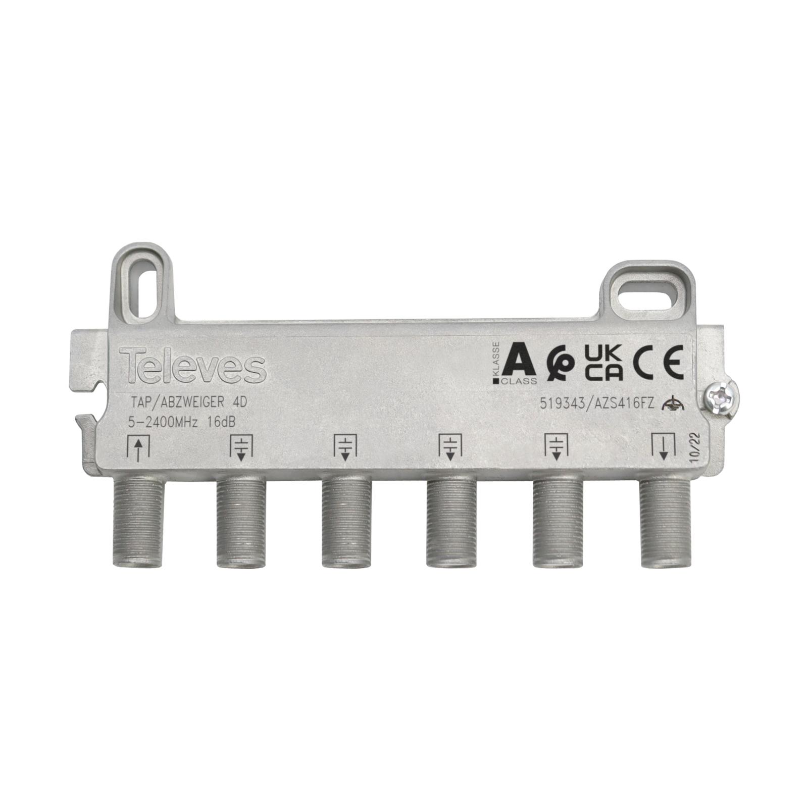 Derivador 5-2400MHz F 4D 16DB Interior con Paso DC (a -Plantas 2 y 3) 519343 — Televes — Televes