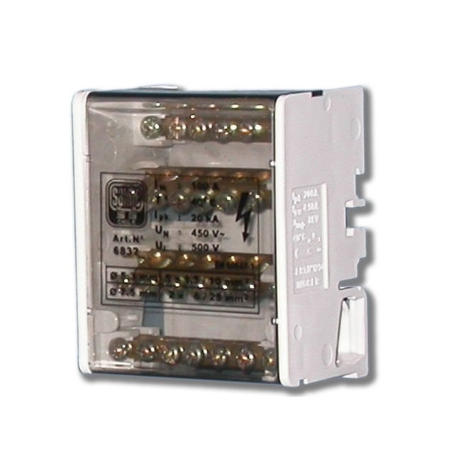 Repartidor Tetrapolar 100A 2x25 + 5x10mm² Sin Aislacion 450V Escalonado 6832 (123480) — SAIME