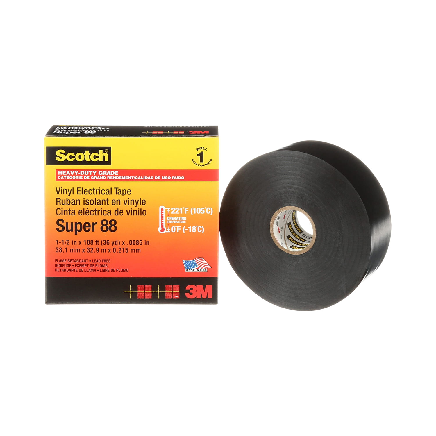 Cinta Aislante Vinilica 1-1/2″X 13.4M Negra Super 88 8061083385 3M (138091) — 3M