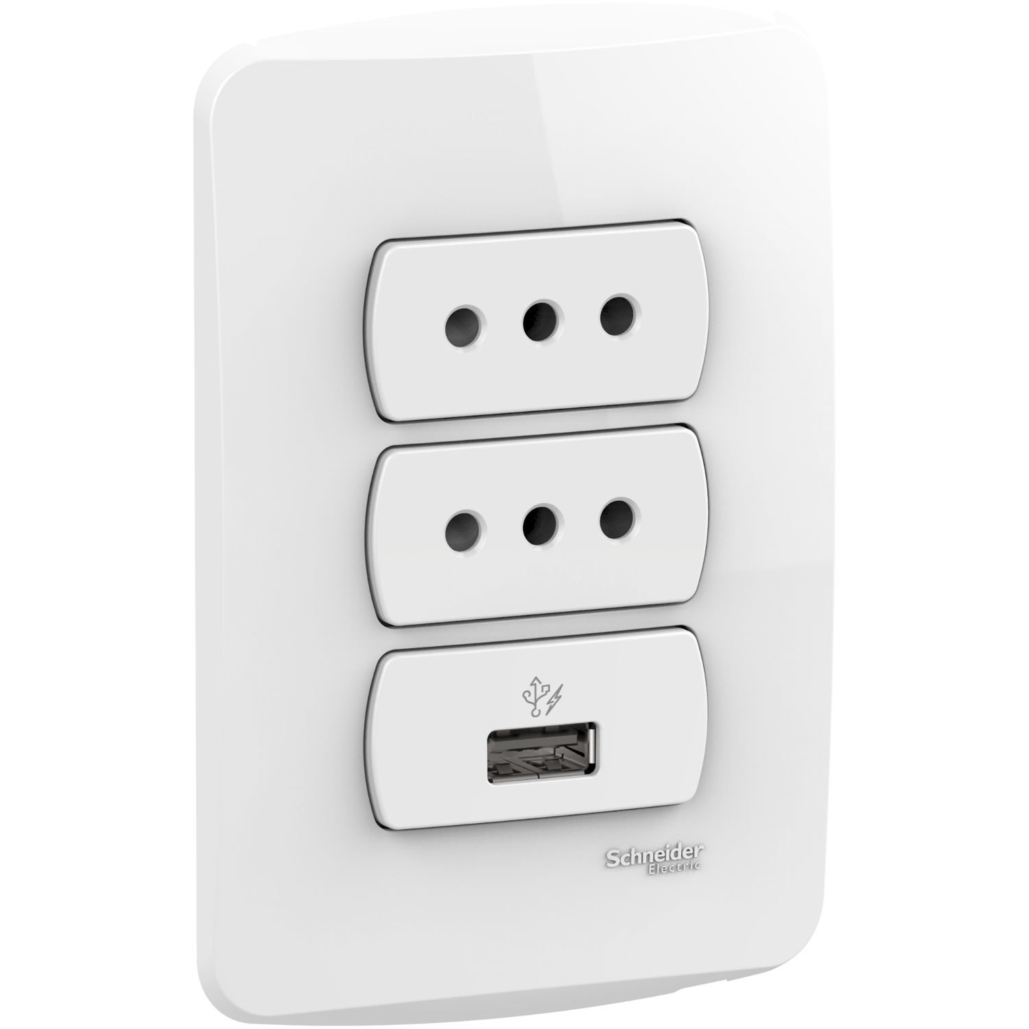 Placa Armada 2 Enchufe + 1 USB Blanco Miluz S3B60500 (144877) — SCHNEIDER ELECTRIC