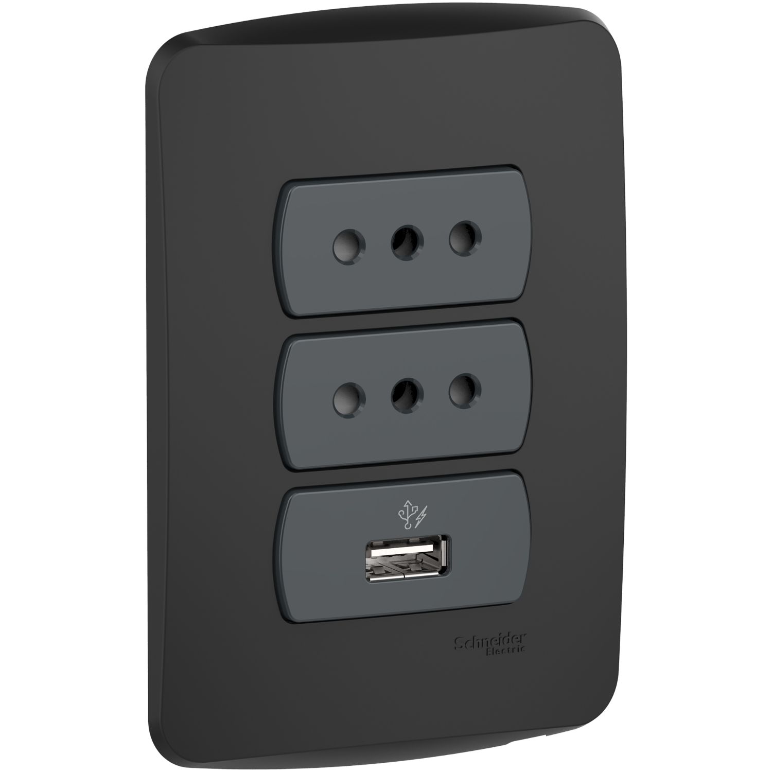 Placa Armada 2 Enchufe + 1 USB Grafito Miluz S3B60506 (144878) — SCHNEIDER ELECTRIC