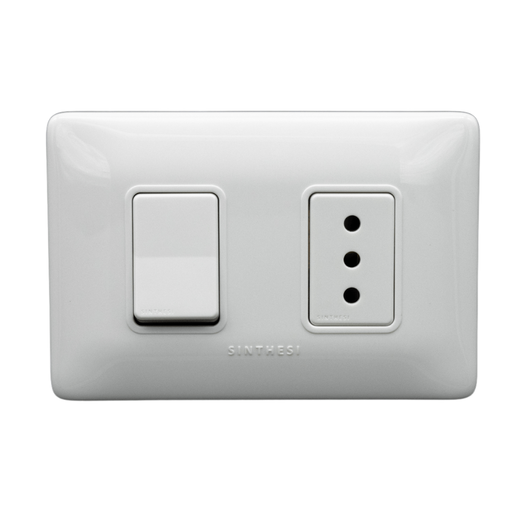 Interruptor 9/12 + Enchufe 2P+T 10A S12 Blanco 1294001 — Sinthesi — Sinthesi