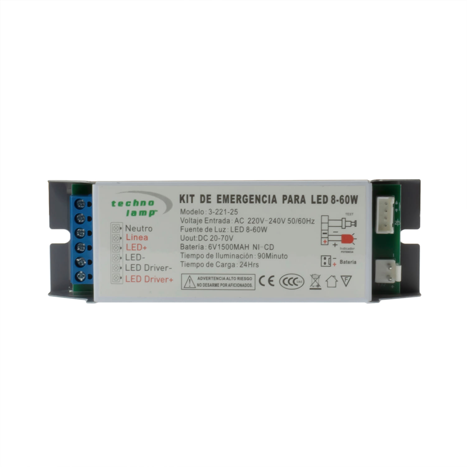 Kit Emergencia para LED 8W a 60W Max 80W 20-70V Technolamp (322125) — TechnoLamp