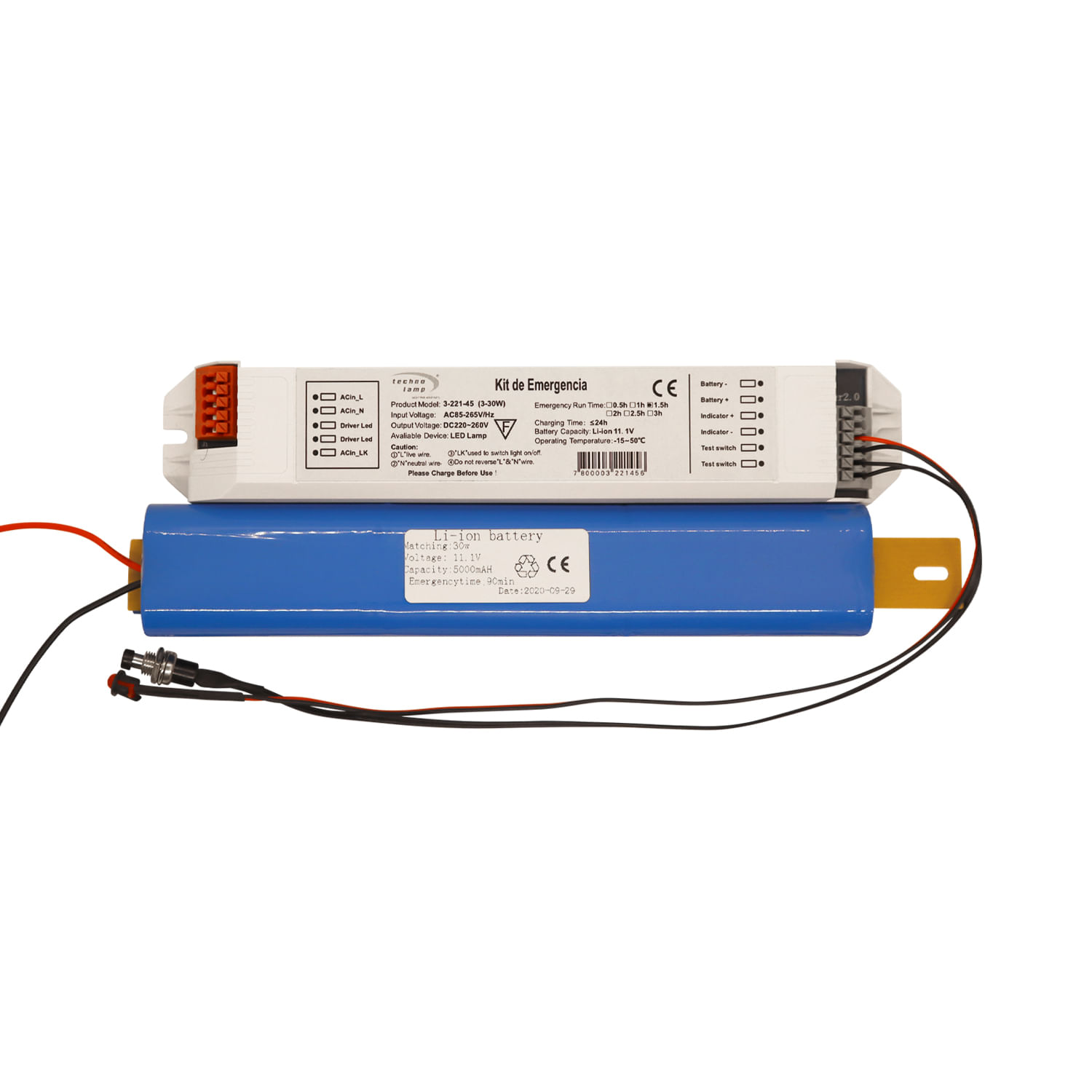 Kit Emergencia para Luminarias LED 8-30W 4000mAh 220V Salida Technolamp (322145) — TechnoLamp