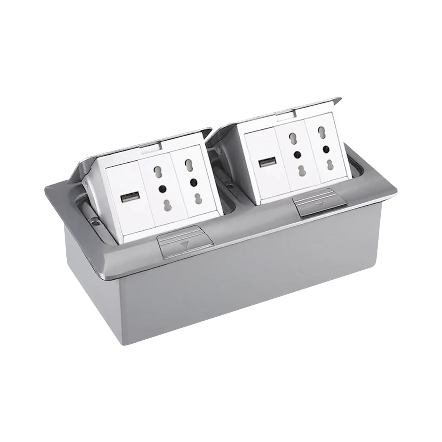 Caja de Piso Pop-up Doble 6 Modulos Acero Cepillado IP44 Cowork — Crompton — Crompton