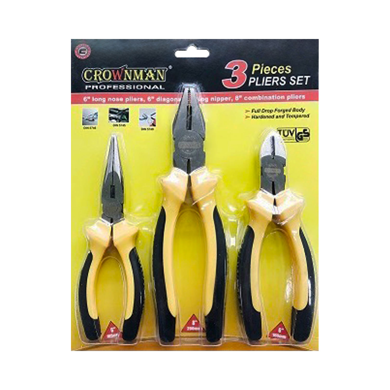 Kit 3 Alicates (Cortante, de Punta y Universal) NO Vde 395001 — CROWNMAN