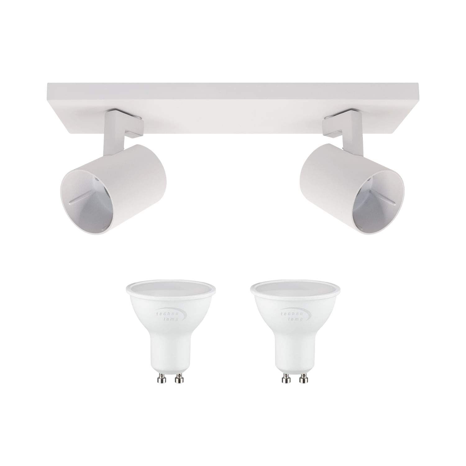 Pack Foco Sobrepuesto Muca 2P + Ampolletas GU10 5.5W Luz Cálida (400003) — TechnoLamp
