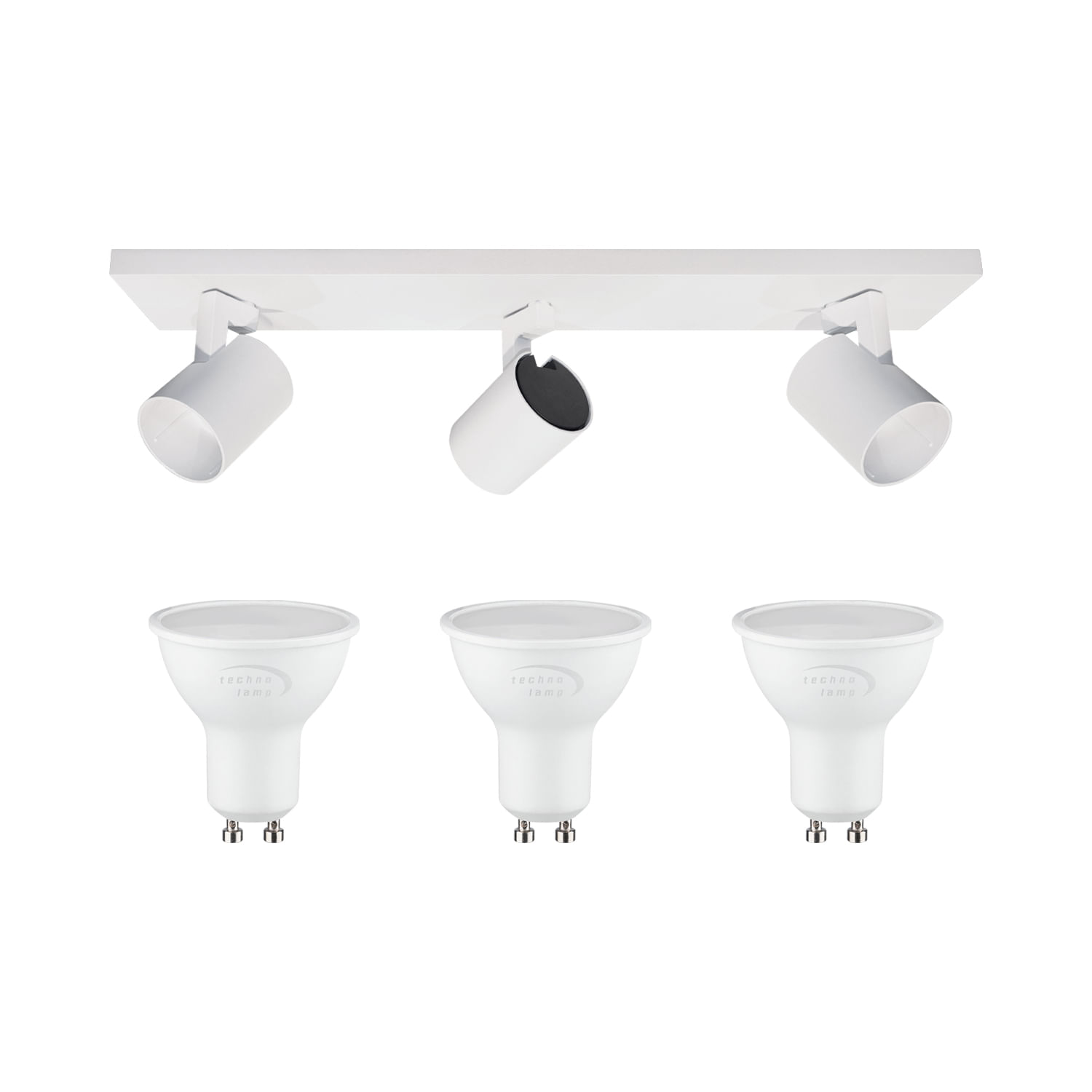 Pack Foco Sobrepuesto Muca 3P + Ampolletas GU10 5.5W Luz Cálida (400005) — TechnoLamp