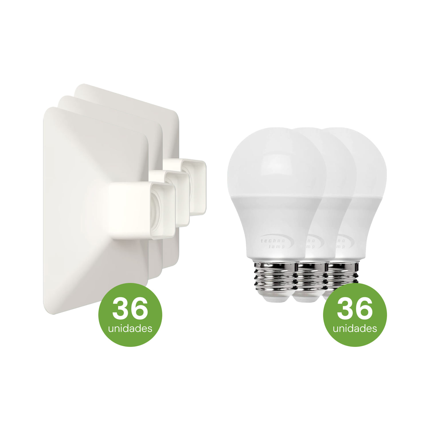 Pack 36 Portalámparas Cuadrados + Ampolletas E27 9.5W Luz Cálida (400021) — SCHNEIDER ELECTRIC