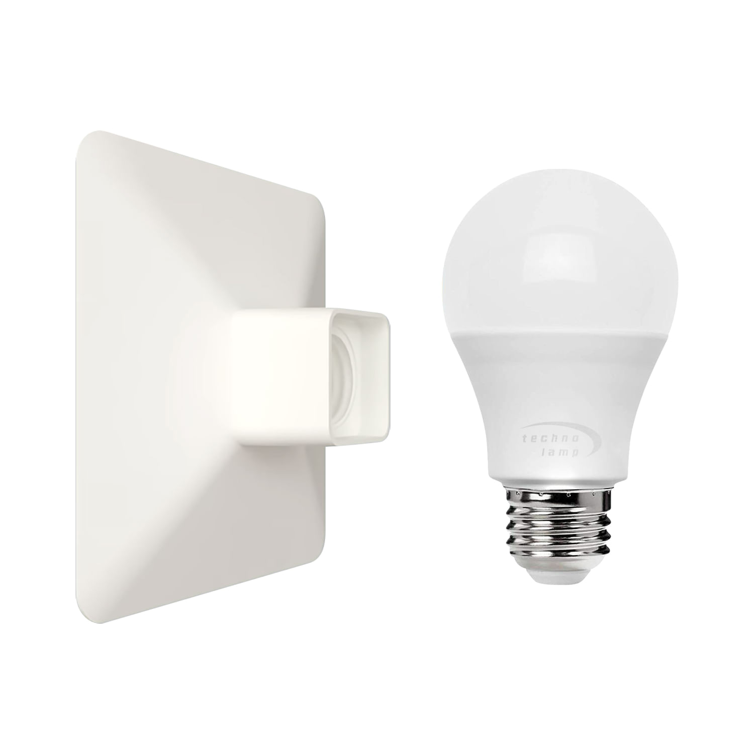 Pack Portalámpara Cuadrado + Ampolleta E27 9.5W Luz Cálida (400023) — SCHNEIDER ELECTRIC
