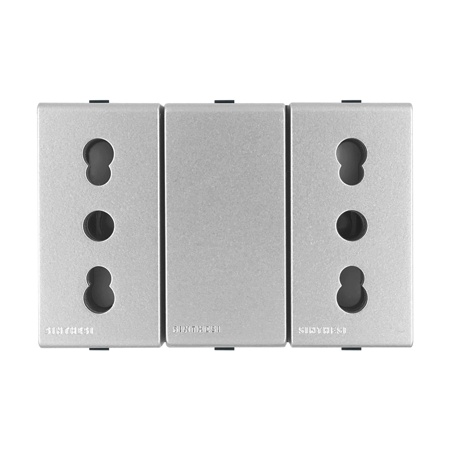 Módulo Tomacorriente Duplex 10/16A 250V 2P+T S44 Plata 443512 — Sinthesi — Sinthesi