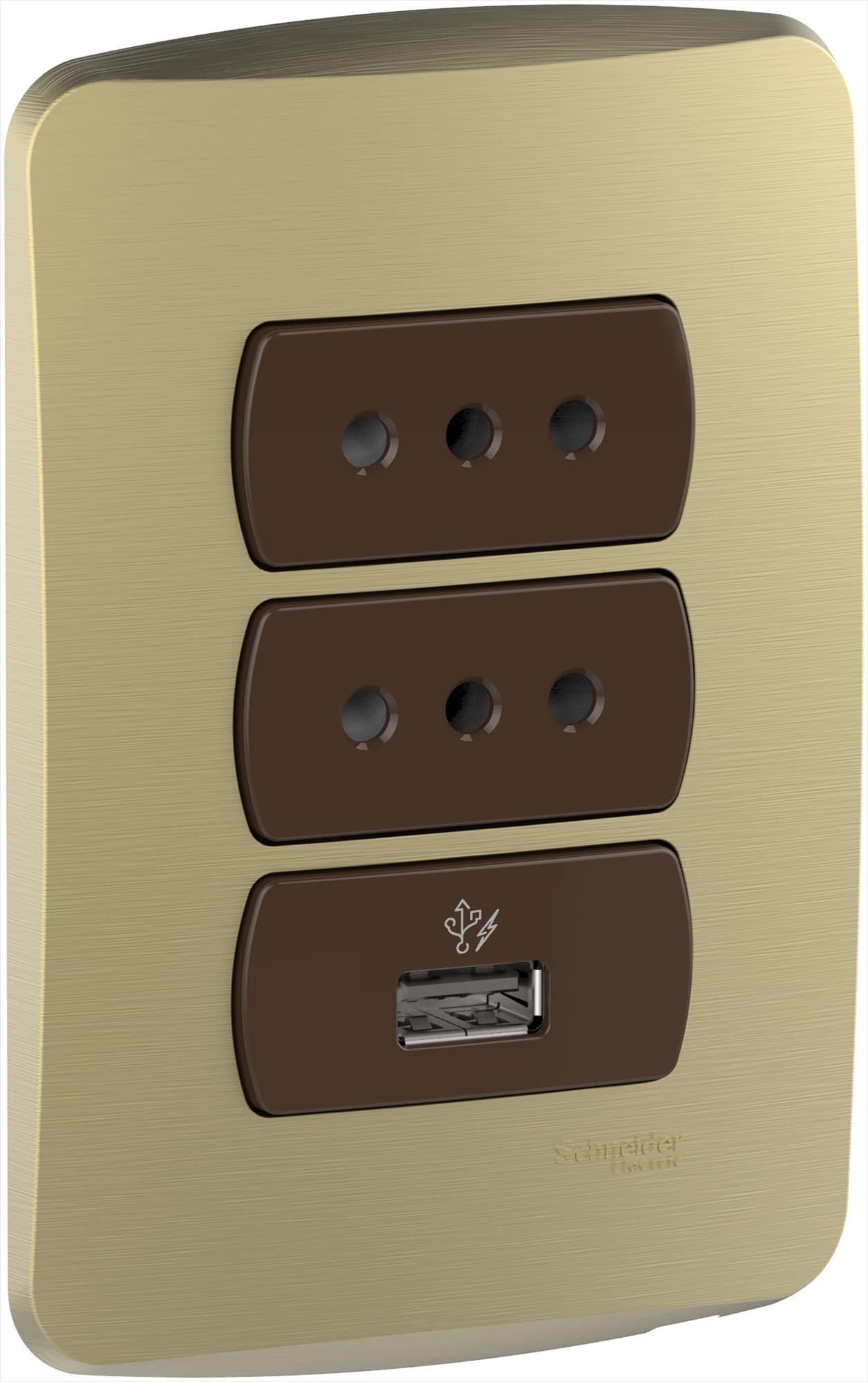 Placa Armada 2 Enchufe + 1 USB Dorado Miluz S3B60505 (688161) — SCHNEIDER ELECTRIC