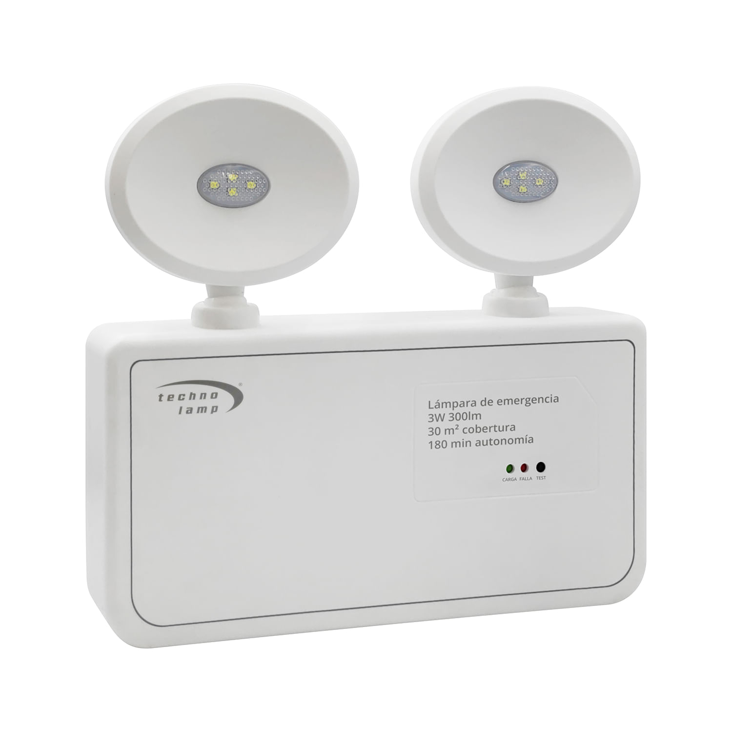 Lampara de Emergencia 2 Focos Recargable 300lm 30MT2 (757530) — TechnoLamp