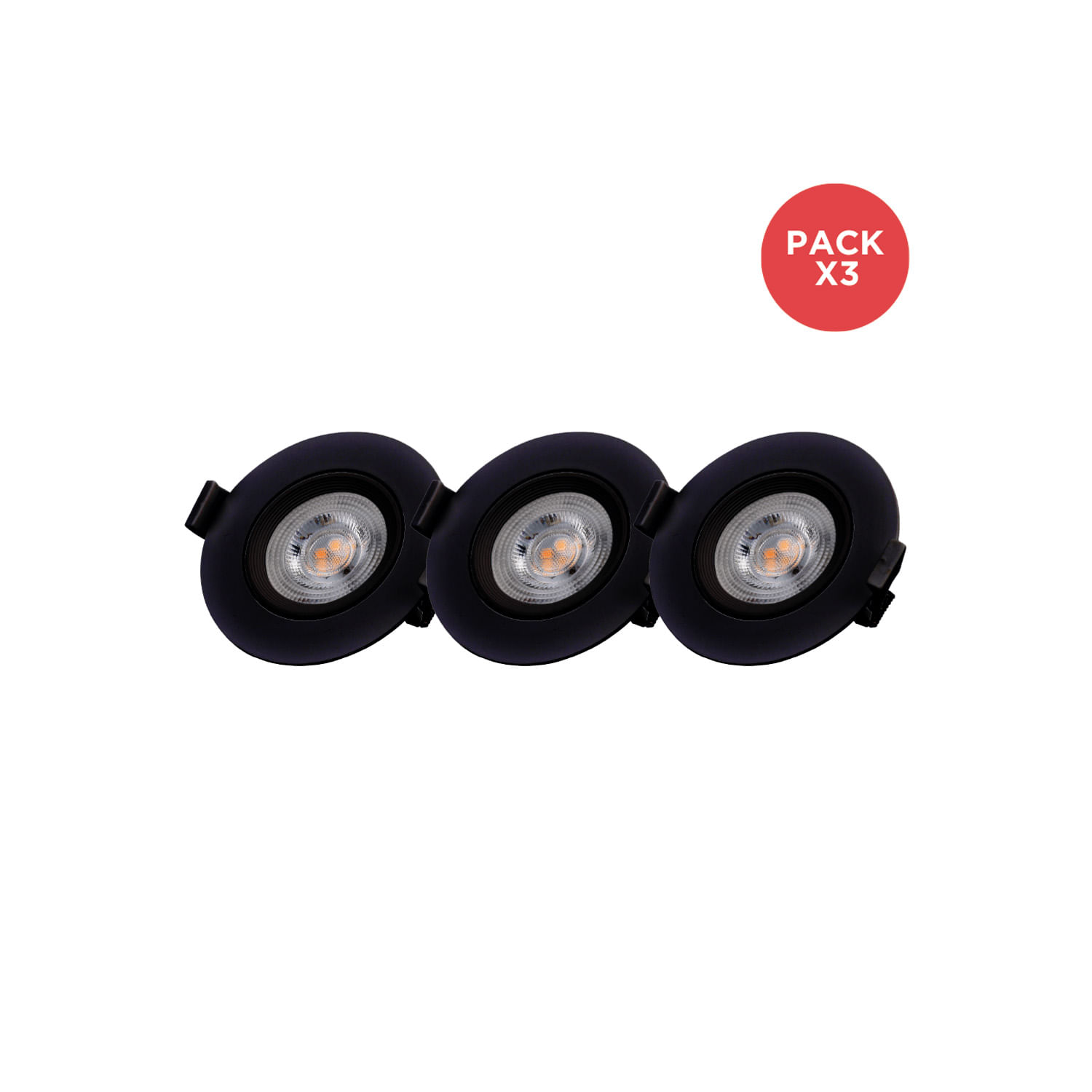 Pack 3 Focos Empotrados Basculante LED 5W Luz Cálida Negro — Bp — BP