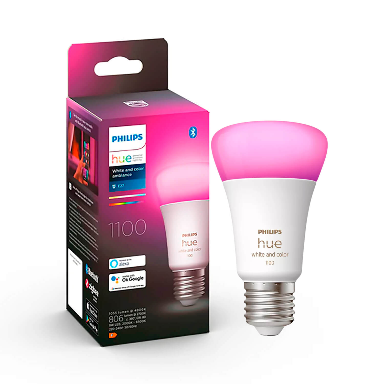 Ampolleta Inteligente Hue E27 9W A60 RGB Luz Cálida a Luz Fría — Philips — Philips