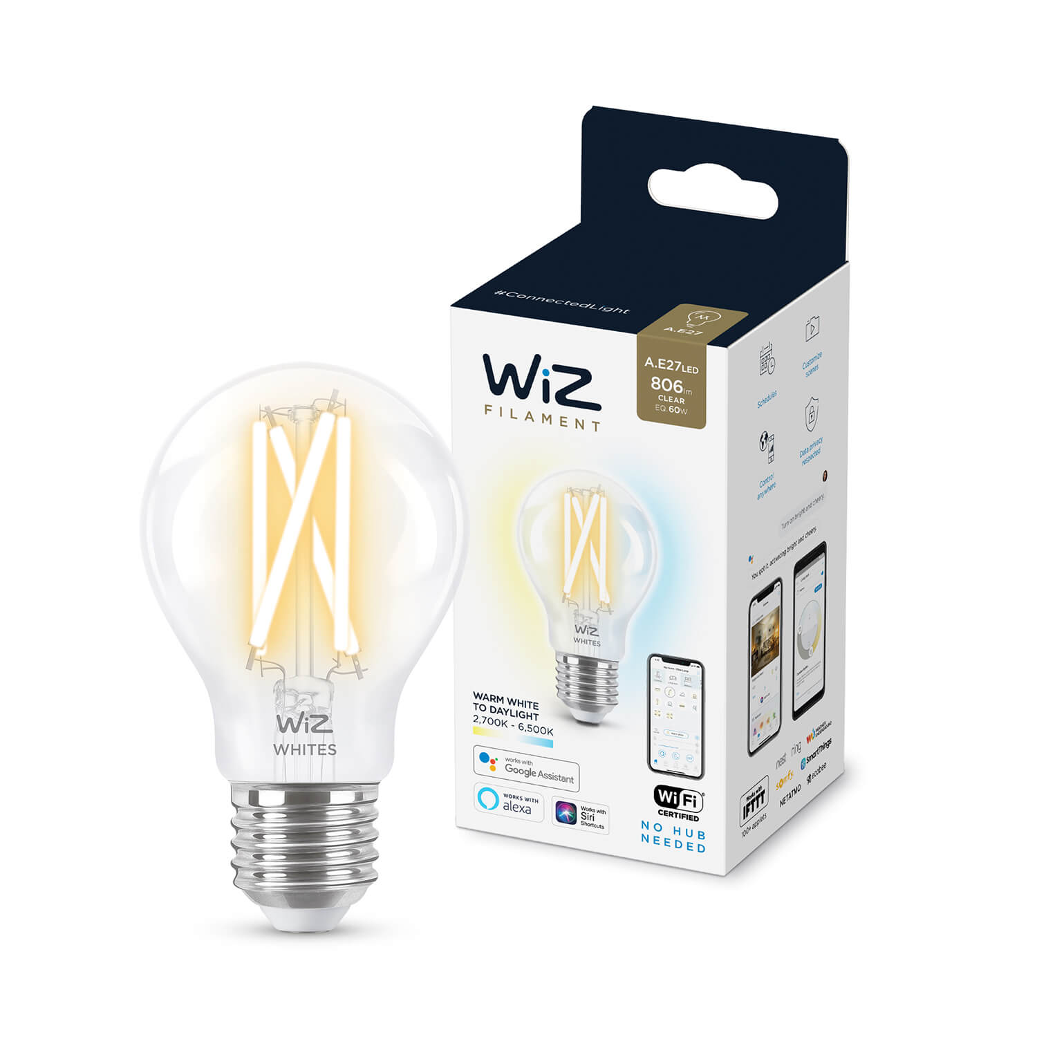 Ampolleta Inteligente E27 Filamento A60 60W Luz Cálida a Luz Fría — Wiz — Wiz
