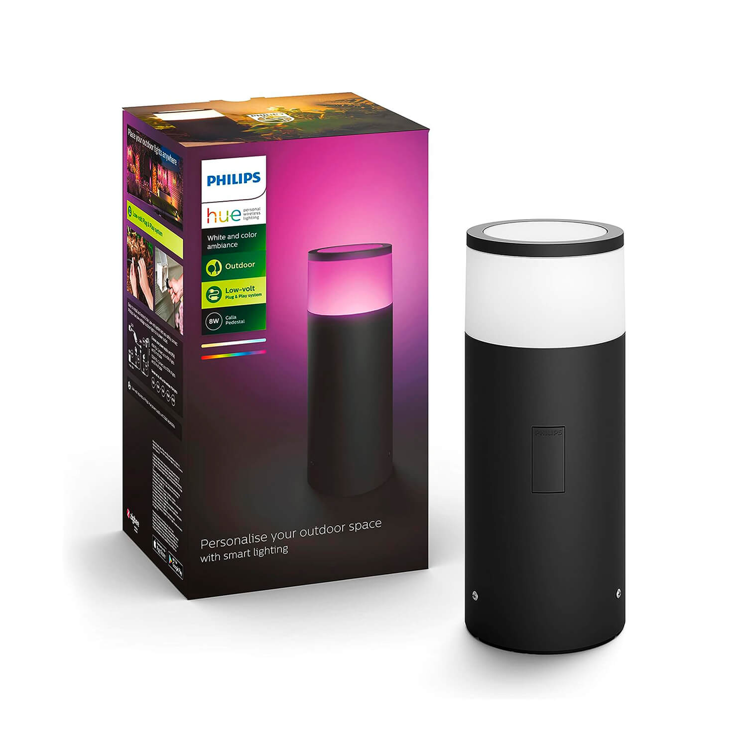 Bollard Hue Calla 8W Luz Cálida a Fría y RGB IP65 — Philips — Philips