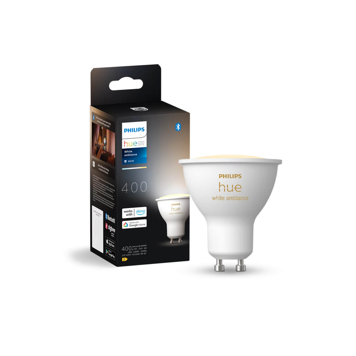 Ampolleta Inteligente Bluethooth Hue GU10 5W Luz Cálida a Luz Fría — Philips — Philips