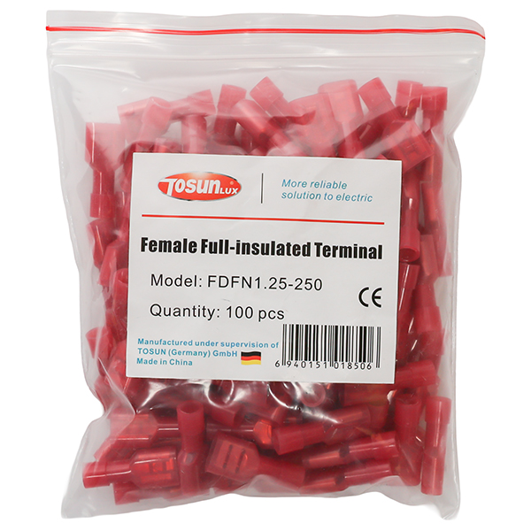 Conector Hembra Rojo 22-16AWG / 0.5-1.5mm (100u) — Tosunlux