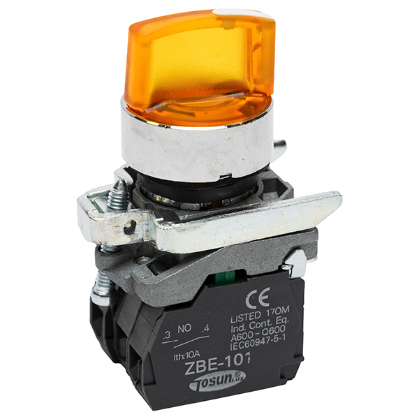 Selector Luminoso Amarillo 220V Pb4 2NO — Tosunlux
