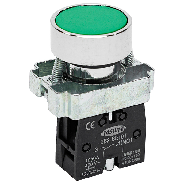 Pulsador Metálico Verde 1NO — Tosunlux