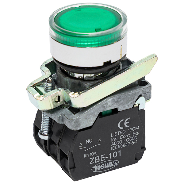 Pulsador Luminoso Verde Sch 1NO+1NC — Tosunlux
