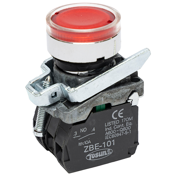 Pulsador Luminoso Rojo Sch 1NC+1NO — Tosunlux