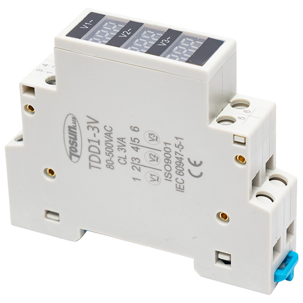 Indicador Voltímetro Trif. 50AC-500V a riel DIN — Tosunlux