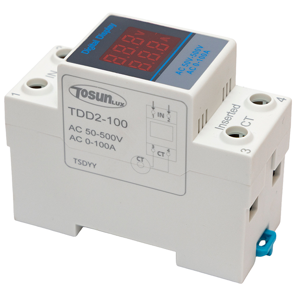 Indicador Volt./Amp. 50-500V/0-100A a riel DIN — Tosunlux