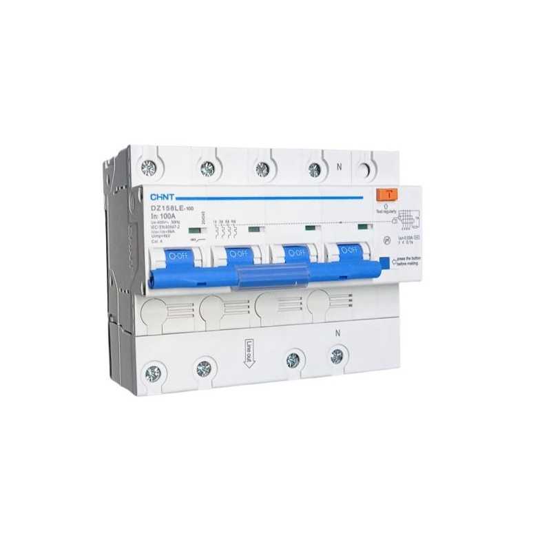 Interruptor RCBO 4Px80A curva 8-12 6kA, 30mA tipo AC — CHINT