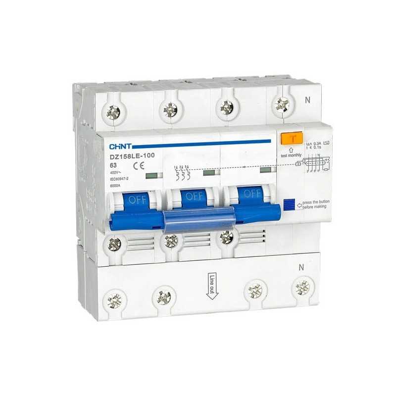 Interruptor termomagnetico más diferencial 4Px80A 300mA 6KA — CHINT