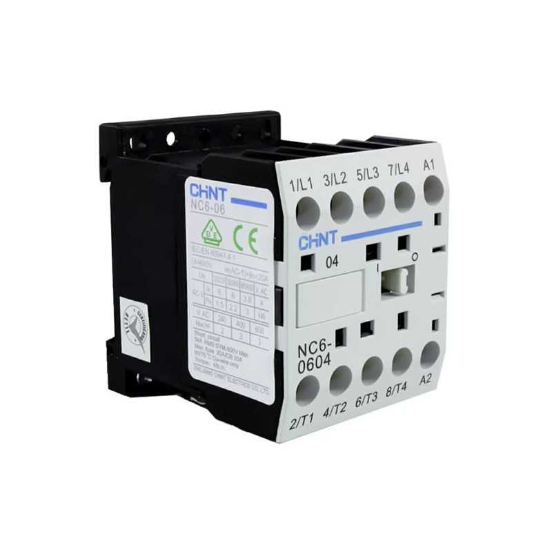 Mini contactor NC6 4P, 6A AC3 230/400/690V, bobina 220VAC — CHINT