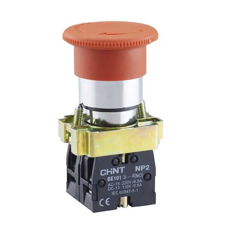 Pulsador emergencia hongo metalico Ø40mm destr. gir 1NC+1NC — CHINT