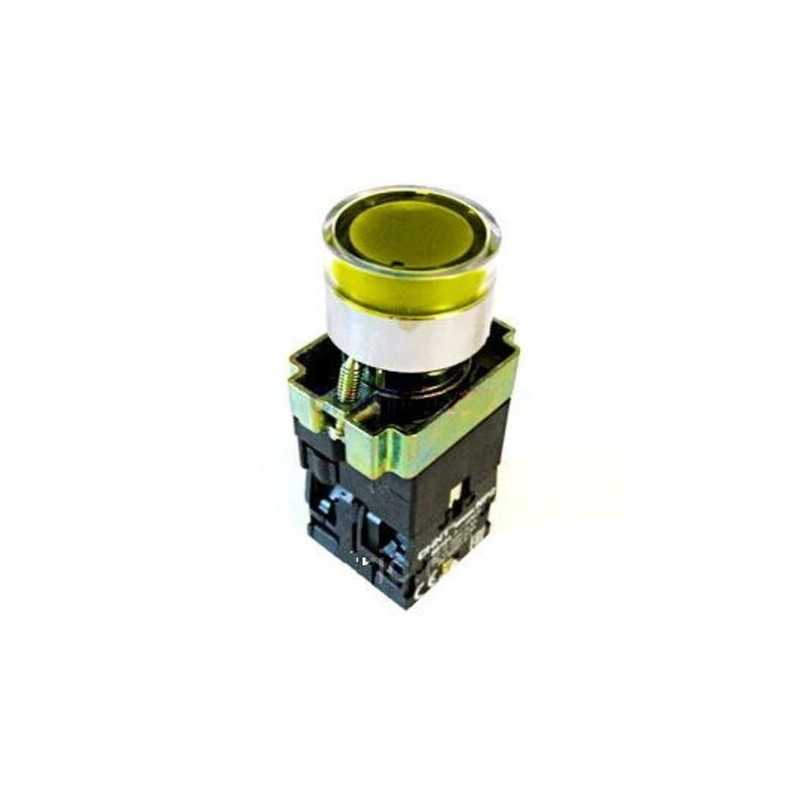 Pulsador luminoso amarillo, metálico led 220Vac,1NA más 1NC IP40 — CHINT