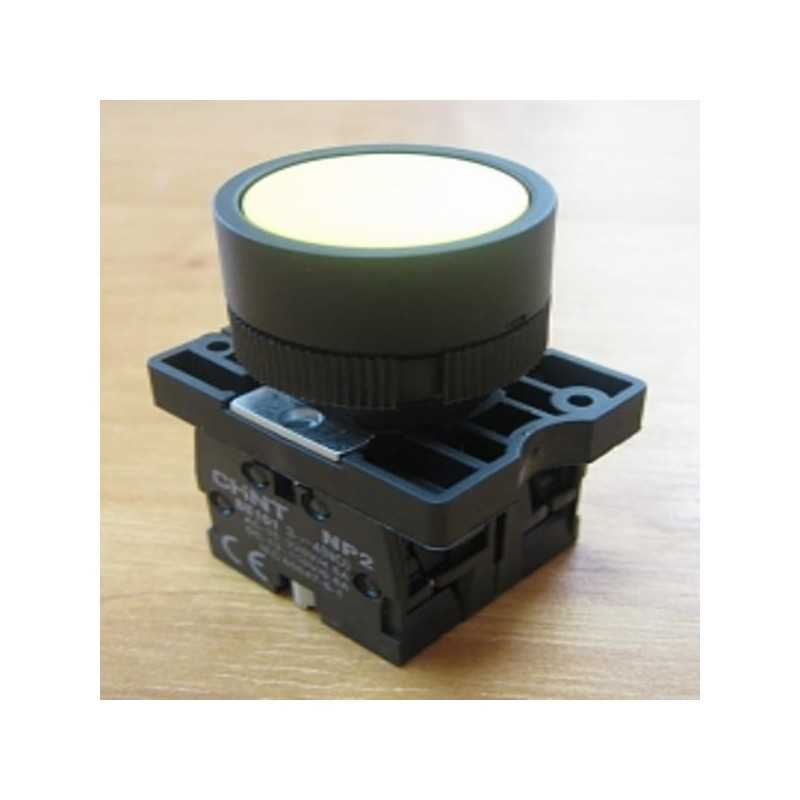 Pulsador plano amarillo, contacto modular 1NA más 1NC, Ø22mm — CHINT