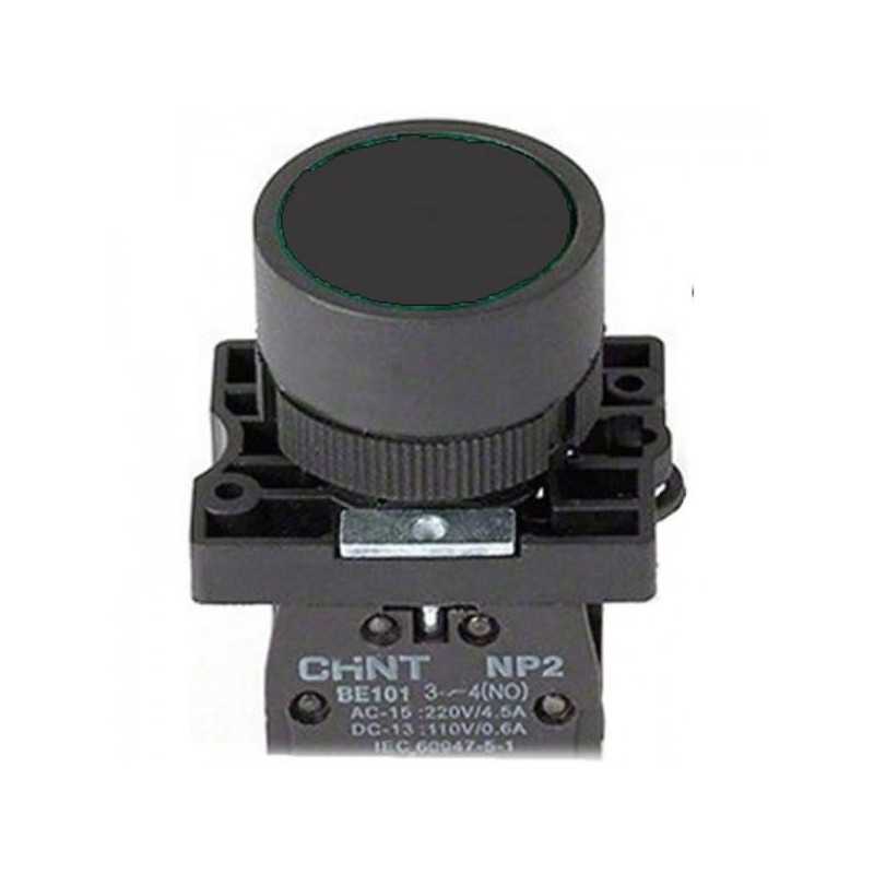 Pulsador plano negro plástico, contacto modular 1NA, Ø22mm — CHINT