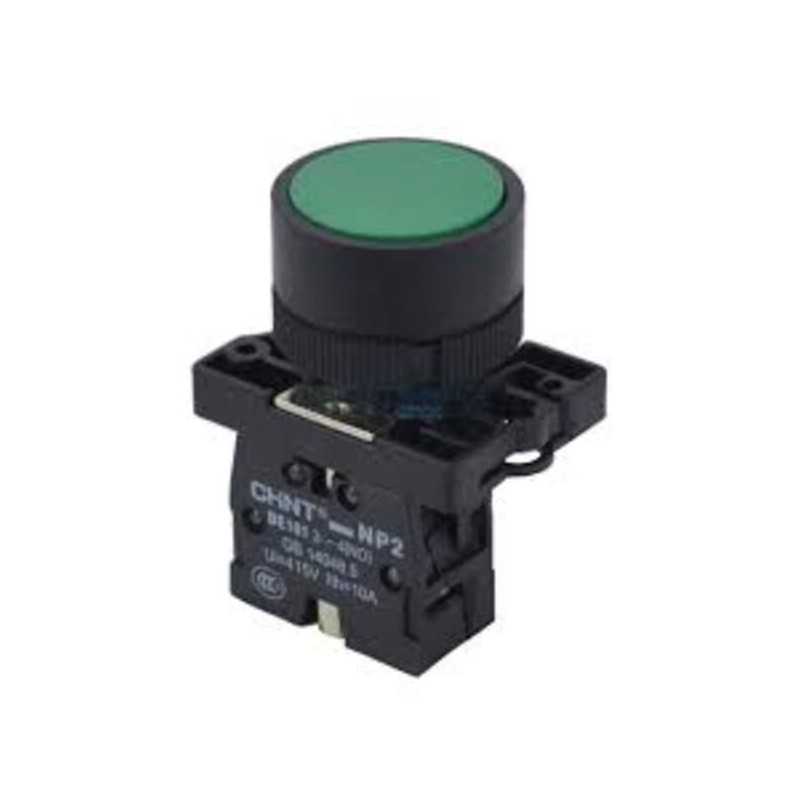 Pulsador plano verde, contacto modular 1NA, Ø22mm — CHINT