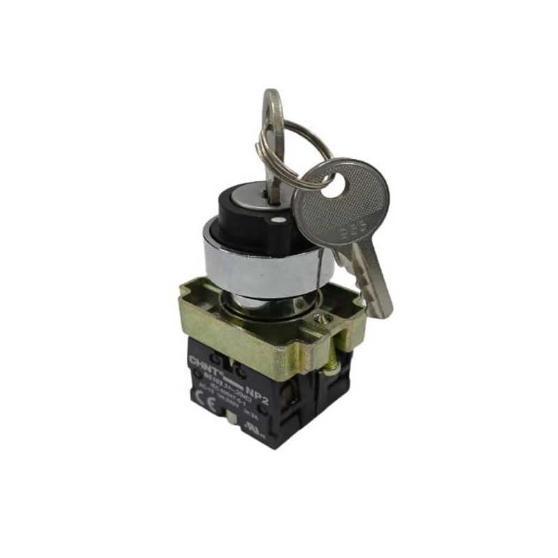 Selector con llave metálico, 2 pos.fijas (0-1), 1NA más 1NC — CHINT