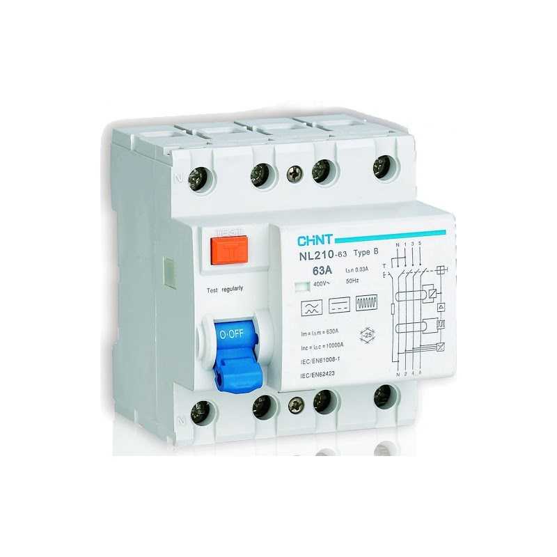 Interruptor diferencial 3P+N, 63A 300mA , Tipo B, NL210 — CHINT