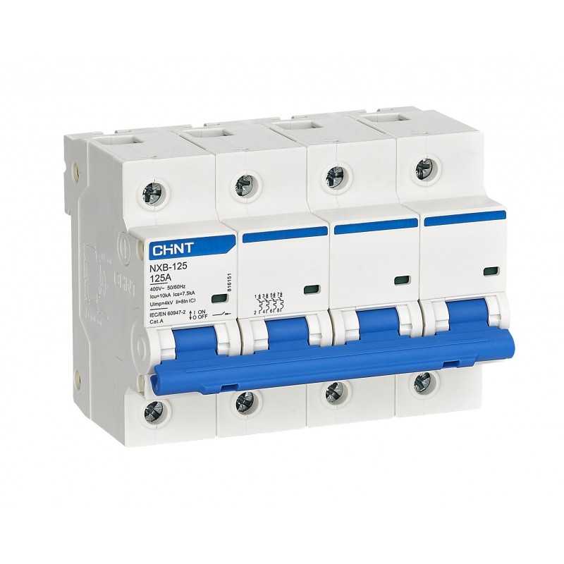 Interruptor MCB 4Px100A curva D 10kA, NXB-125 — CHINT